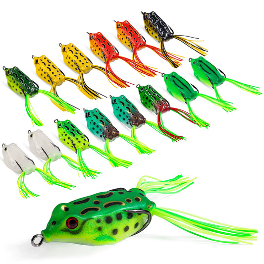 10/15Pcs Topwater Wobblers Fishing Lures Kit Popping Soft Bait Frog Type Lures for Bass Saltwater Freshwater Fishing