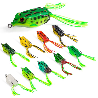 10/15Pcs Topwater Wobblers Fishing Lures Kit Popping Soft Bait Frog Type Lures for Bass Saltwater Freshwater Fishing